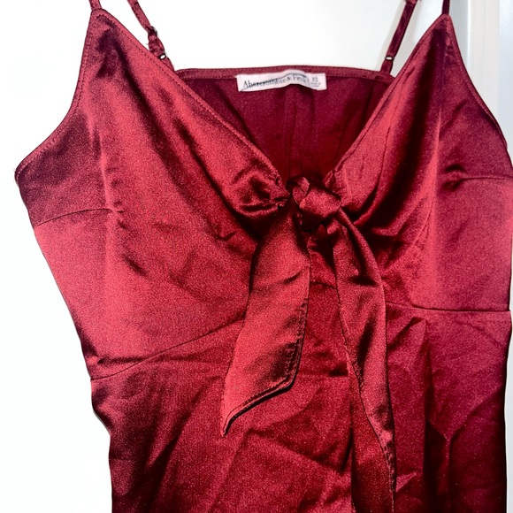 Dark Red Tie Front Blouse - Picture 3 of 4